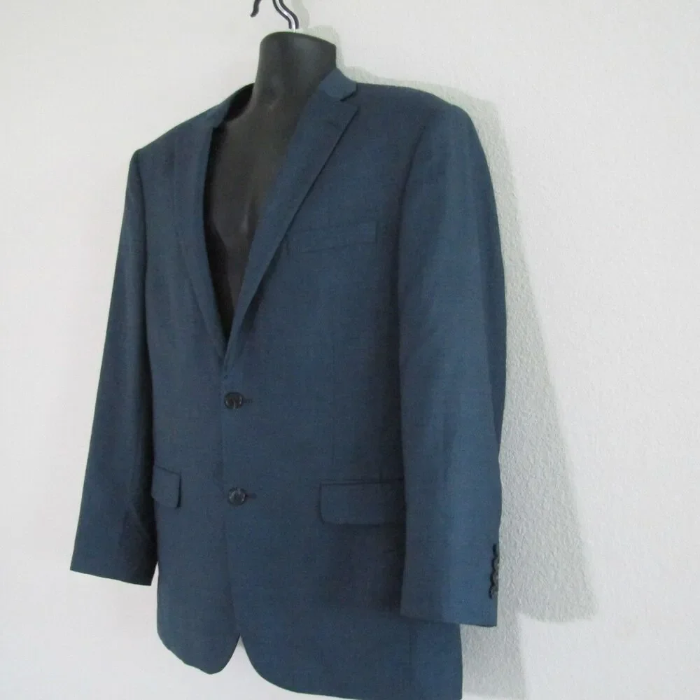 Jos A Bank Traveler Blazer Mens 44L Blue Slim Fit Wool Sports Coat Jacket Preppy